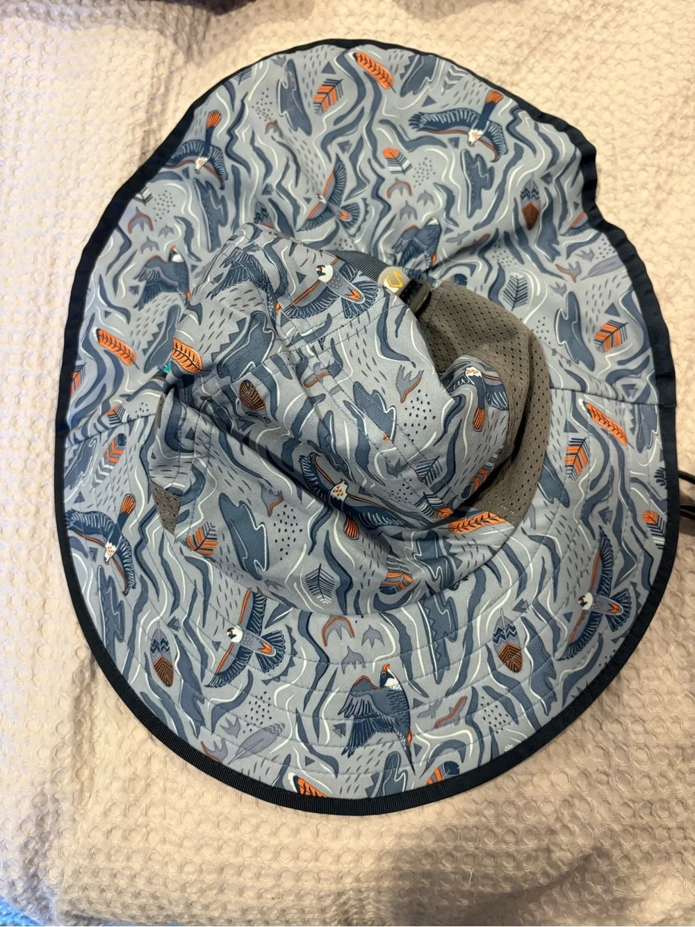 Lightweight  Sun Dry Ages 6-12 Blue Bird-Print Sun Hat with Chin Strap